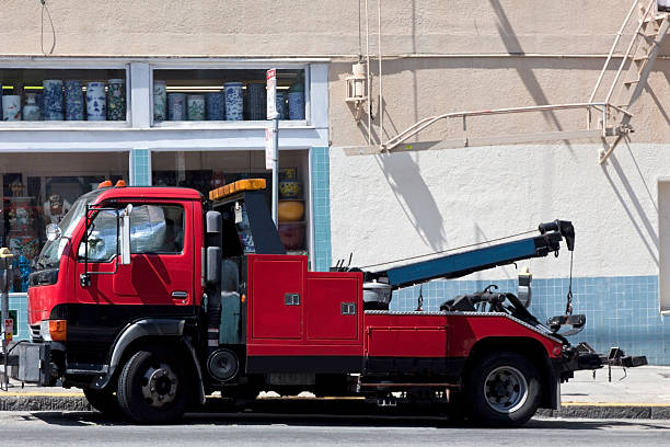 Parked tow truck. Horizontal.